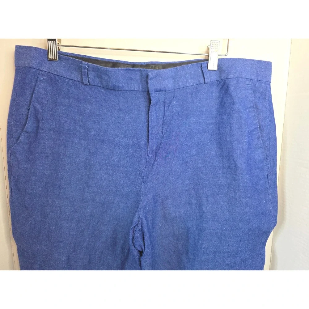 Banana Republic Avery Chambray Blue Linen Blend Cropped Trousers Size 14‎